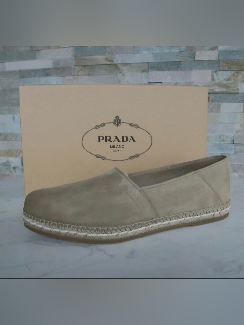 Prada Tan Suede Espadrille Slip-On Loafers, 9